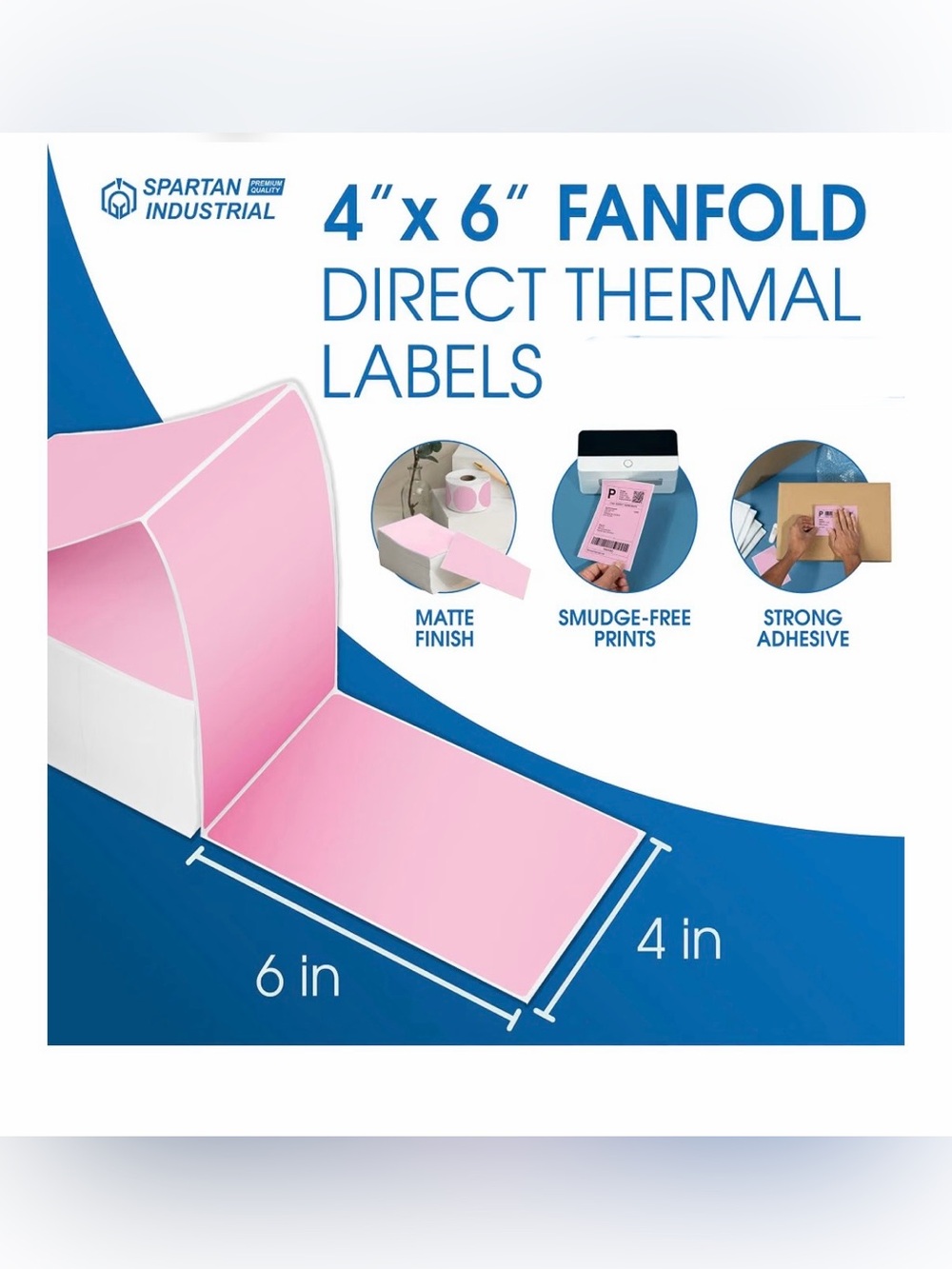 Spartan Industrial 4X6 Pink Direct Thermal Fanfold Labels 400 Count 1 Stack